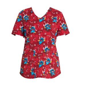 Stitch Candy Cane Christmas Scrub  Top Disney 2XL